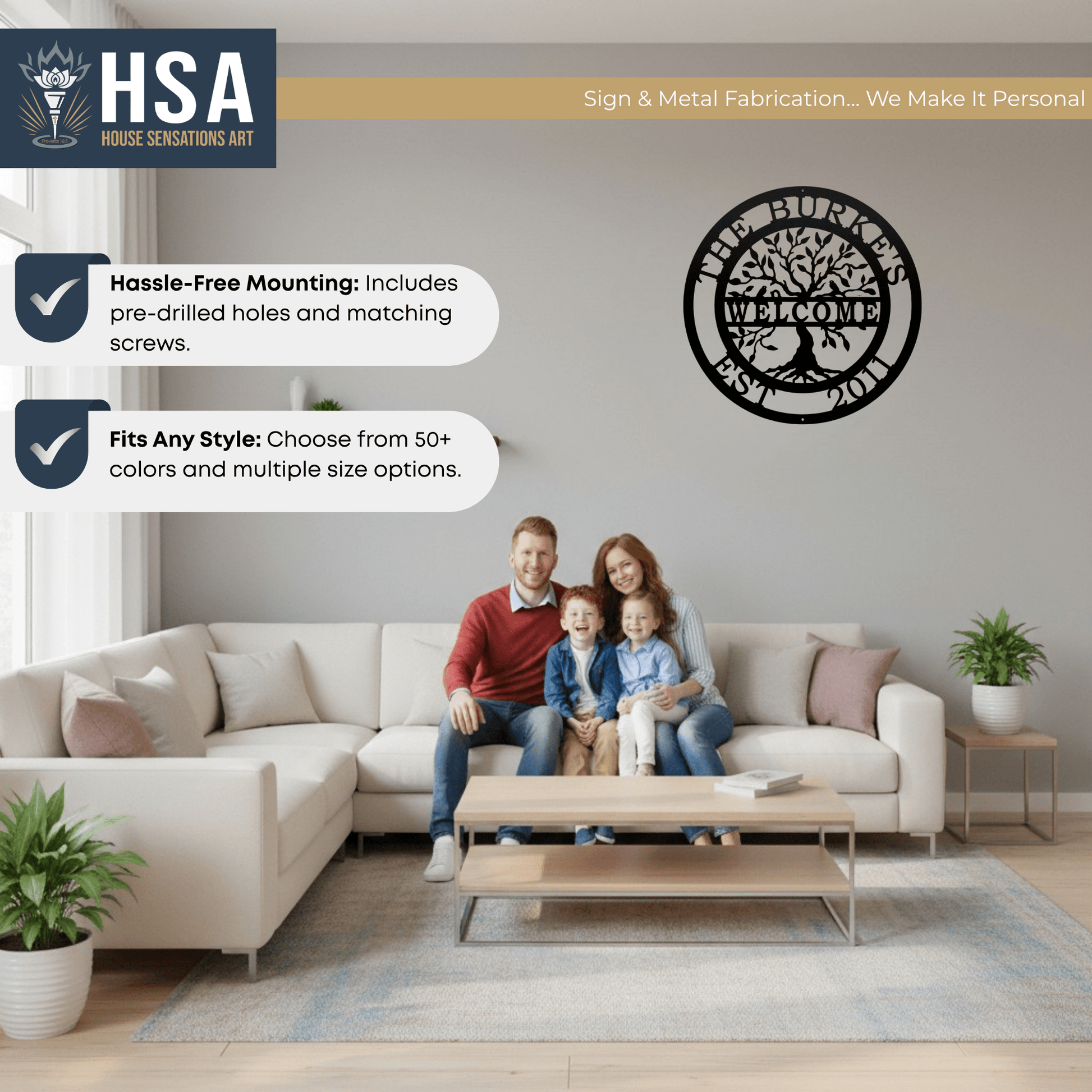 Tree of Life with Family Name, Established Date & Welcome Message - HouseSensationsArt