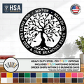 Decorative metal wall art featuring a tree design and custom text, with “HSA” branding, showcasing rustic style, detailed craftsmanship, and durable metal construction.