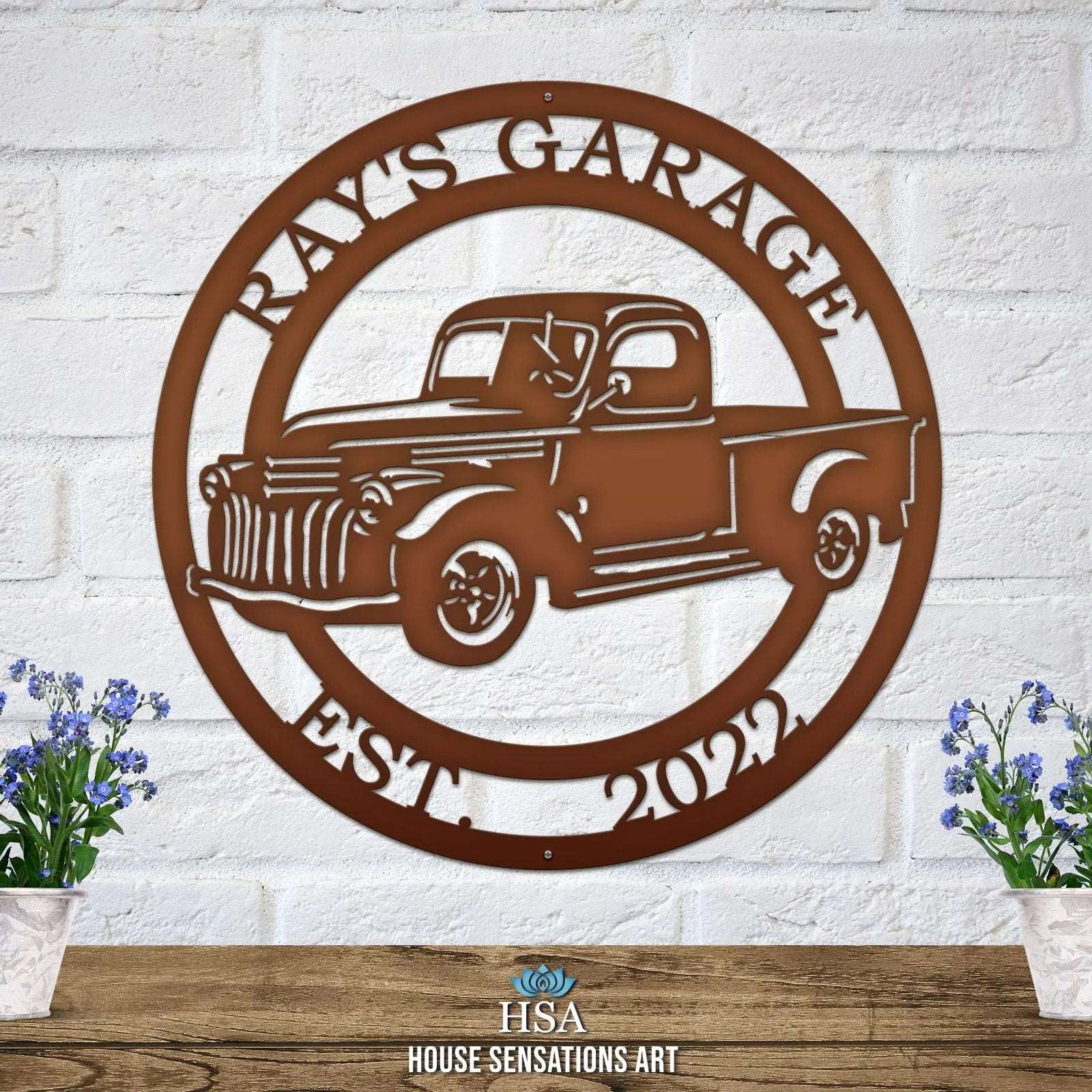 Vintage Chevy truck address plaque – personalized metal sign for farmhouse entryway or outdoor wall