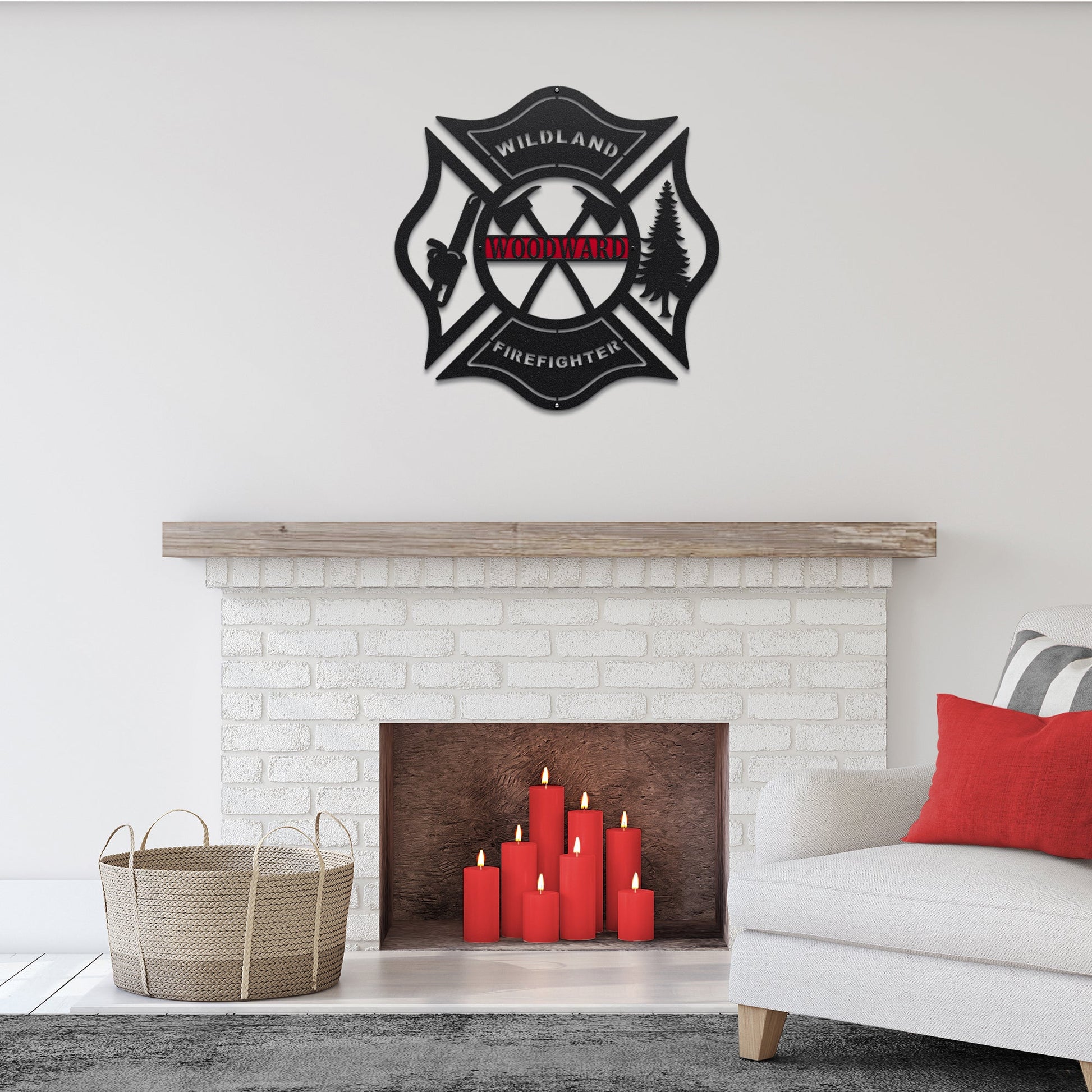 Wildland Firefighter home address sign – custom metal Maltese cross with name and street number.