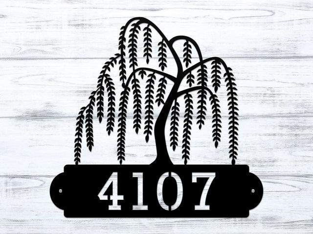 Willows Weep House Address – Custom Metal Outdoor Plaque - HouseSensationsArt
