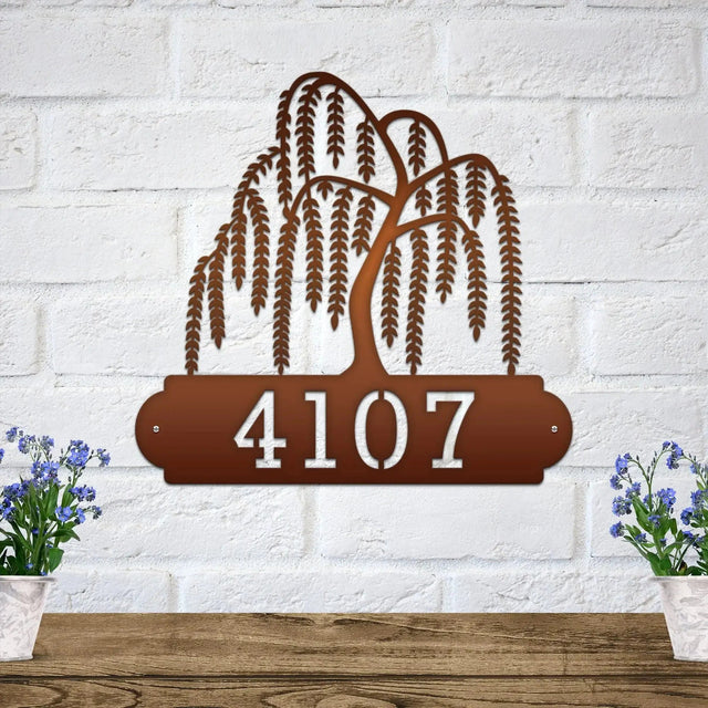 Willows Weep House Address – Custom Metal Outdoor Plaque - HouseSensationsArt