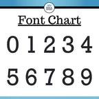 HSA house address font chart with numbers 0–9 on white background, blue borders, custom metal sign typography reference, front door and outdoor signage guide