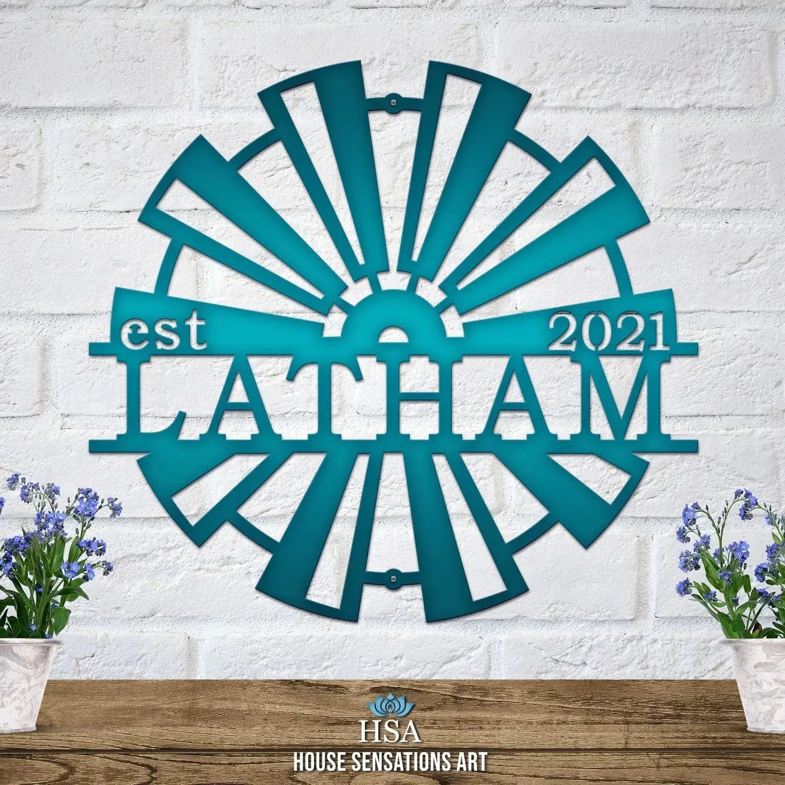 Windmill Metal Name Established Sign - Personalized Family Name Sign - Monogram Metal Wall Art - Custom Last Name Sign Wedding Gift - Home Decor Outdoor Metal Sign - HouseSensationsArt