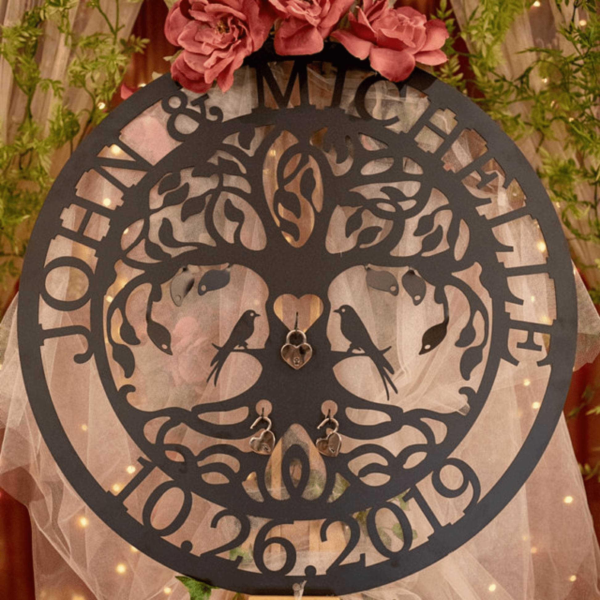 Personalized Love Lock Tree With Love Birds-Wedding Decor-HouseSensationsArt