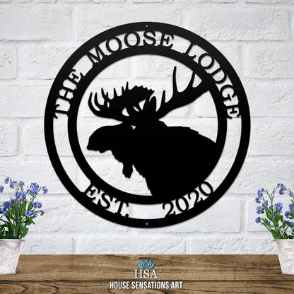 Personalized Moose Hunter Cabin Sign-Cabin Sign-HouseSensationsArt