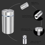 Stainless steel container with assorted mounting components for metal signs and wall décor, displayed on a black background, ideal for installation and hardware organization of custom signage.