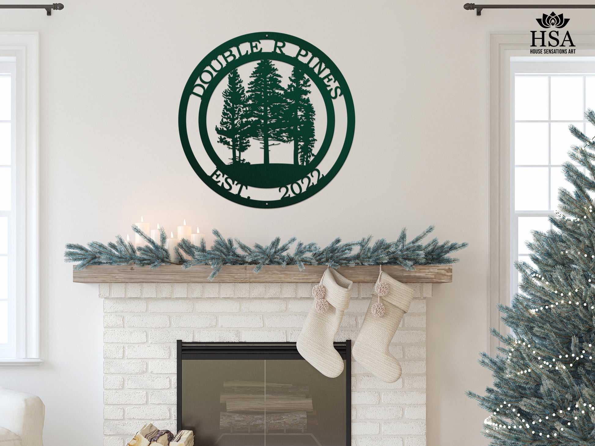 Pine Tree Monogram Sign- Special Buy-Family Sign-HouseSensationsArt