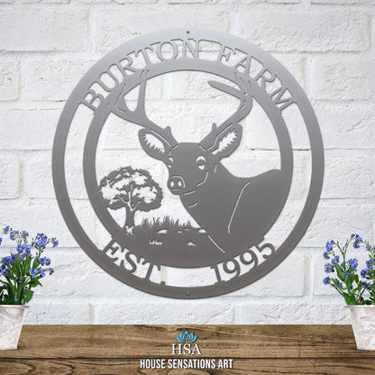 Personalized Deer Sign with Oak Tree
