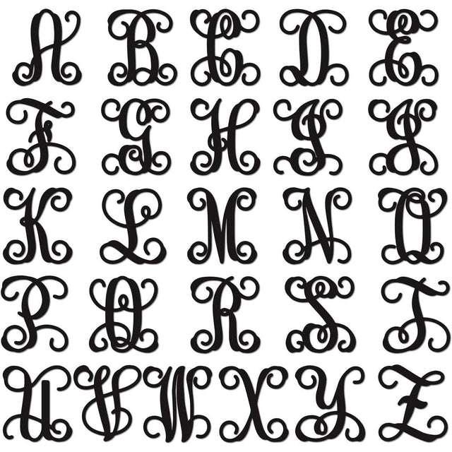  A-Z Custom Swirl Monogram Cross Door Sign style chart – personalized Christian cross signs in all alphabet letters.