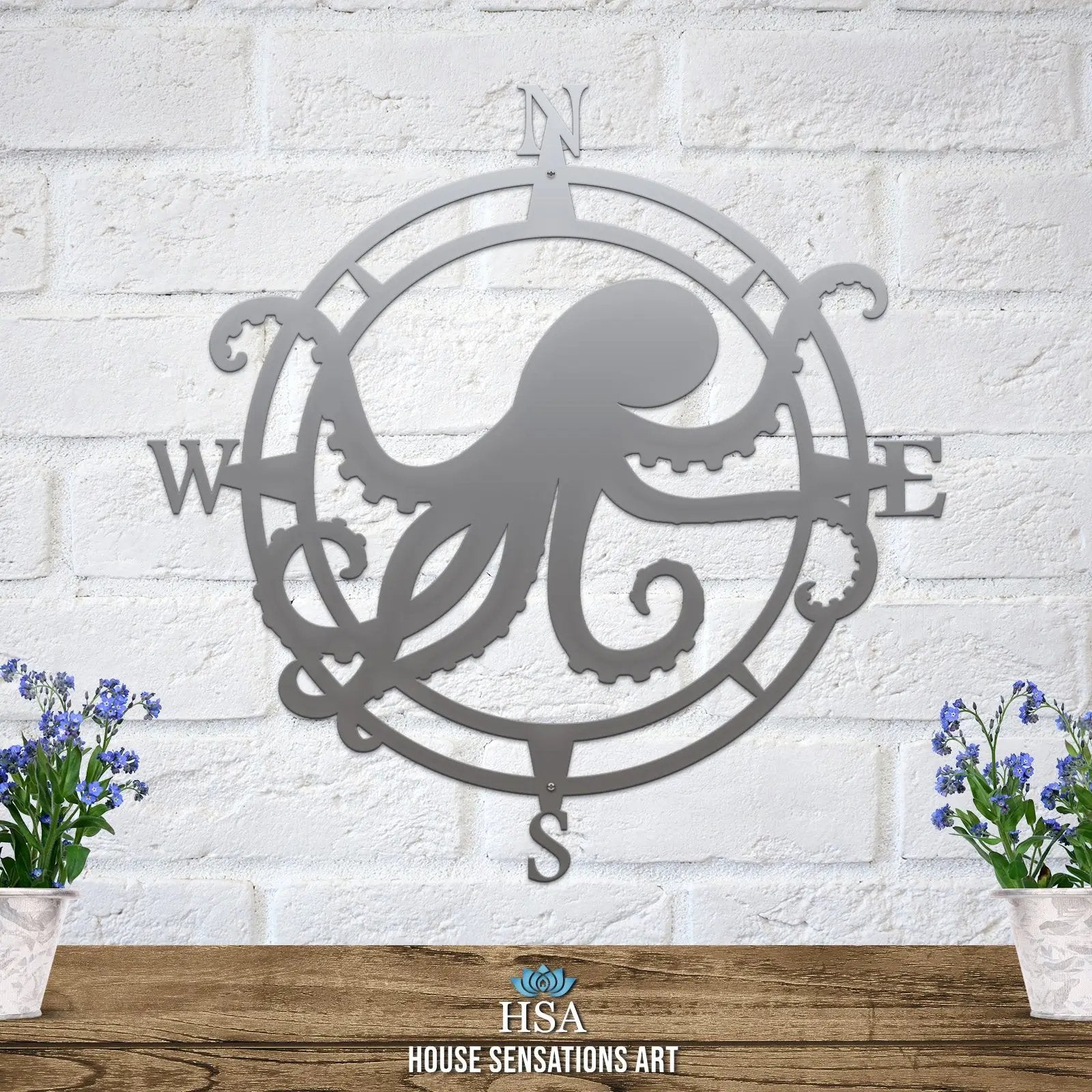 Swimming Octopus Compass-Compass Sign-HouseSensationsArt