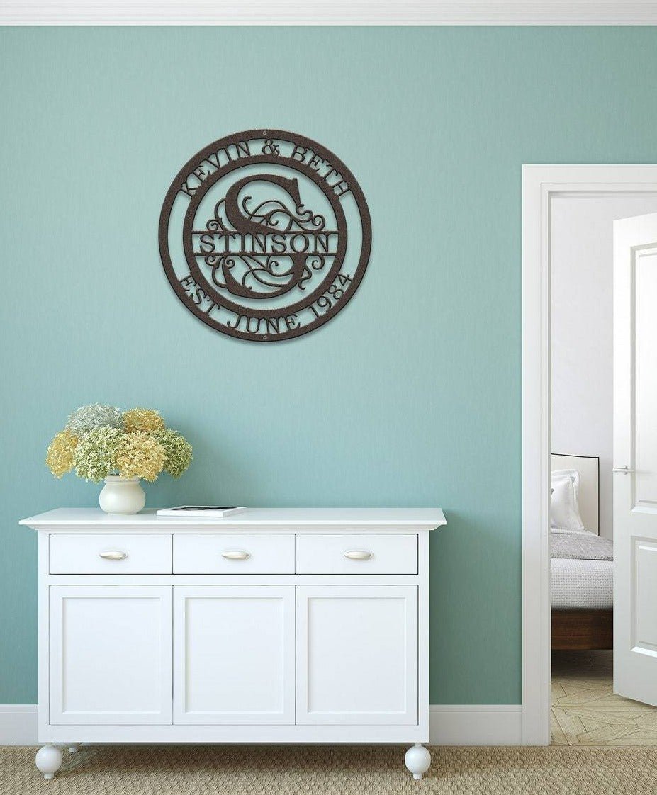 Couple’s Monogram Established Sign – Custom Metal Wall Art Family Sign House Sensations Art