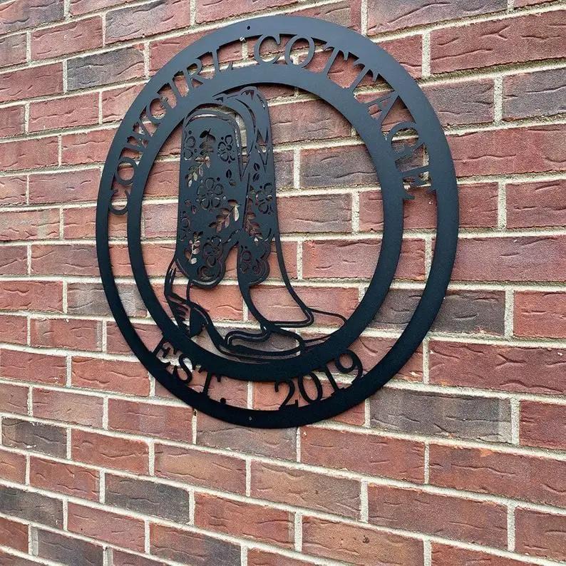 Cowgirl Boots Custom Metal Sign - Custom Metal House Number Plaque - Perfect for Outdoor Decor in Gardens, Yards, or Farms - Ideal Housewarming Gift for Animal Lovers - HouseSensationsArt