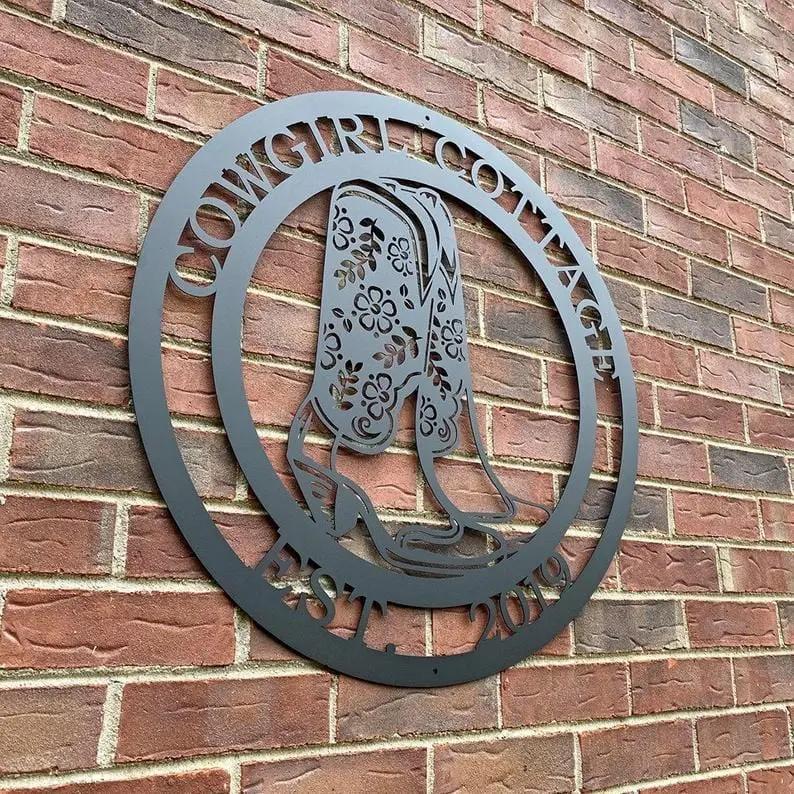 Cowgirl Boots Custom Metal Sign - Custom Metal House Number Plaque - Perfect for Outdoor Decor in Gardens, Yards, or Farms - Ideal Housewarming Gift for Animal Lovers - HouseSensationsArt