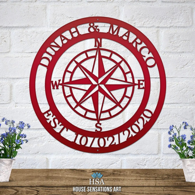 Custom Compass Sign – Personalized Nautical & Rustic Wall Art - HouseSensationsArt