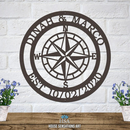 Custom Compass Sign – Personalized Nautical & Rustic Wall Art - HouseSensationsArt