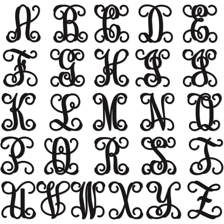 Available letter fonts for a custom cross metal monogram wreath