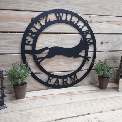 Custom Fox House Sign with Farm or Ranch Name in Rustic Style - HouseSensationsArt