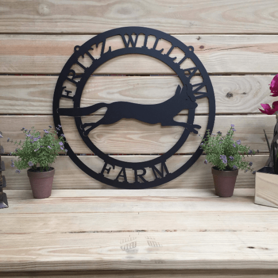 Custom Fox House Sign with Farm or Ranch Name in Rustic Style - HouseSensationsArt
