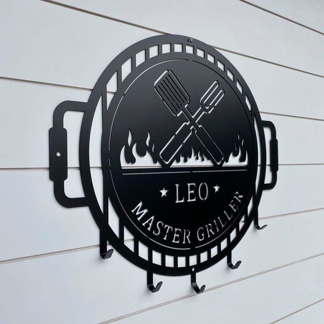 Custom Grill Sign with Hooks for BBQ Tools and Outdoor Kitchens - HouseSensationsArt