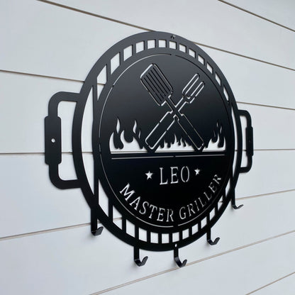 Custom Grill Sign with Hooks for BBQ Tools and Outdoor Kitchens - HouseSensationsArt