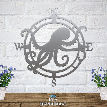 Custom Octopus Compass Sign – Nautical Metal Decor for Homes - HouseSensationsArt