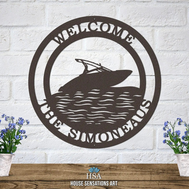Custom Speedboat Boating Sign | Personalized Metal Wall Decor - HouseSensationsArt