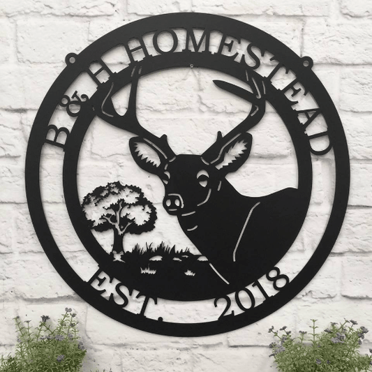 Personalized Deer Sign with Oak Tree Ranch Sign House Sensations Art   