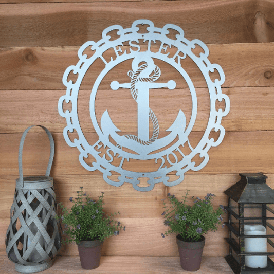 Personalized Anchor & Chain Established Sign Nautical Decor House Sensations Art   