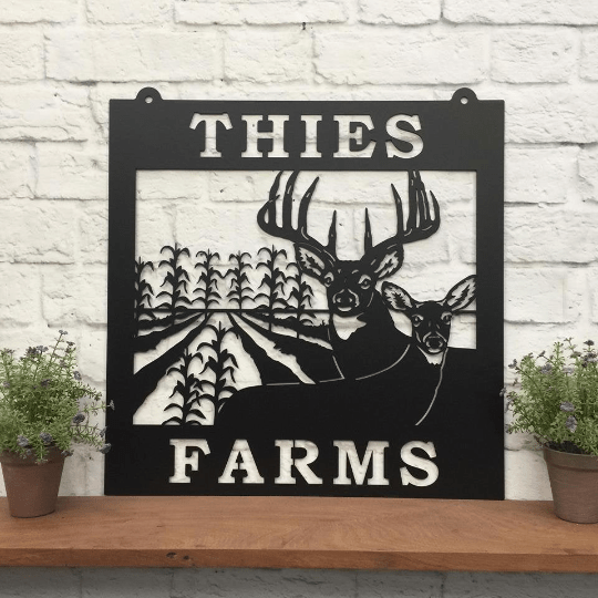 Deer & Corn Rows Farm Metal Sign Ranch Sign House Sensations Art   