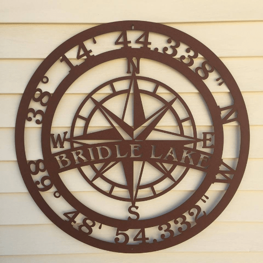 Personalized Name & GPS Coordinates Compass Sign - Personalized Nautical Wall Art, Family Name & Date - Indoor Outdoor Metal Decor, Housewarming or Wedding Gift for Couples Compass Sign House Sensations Art