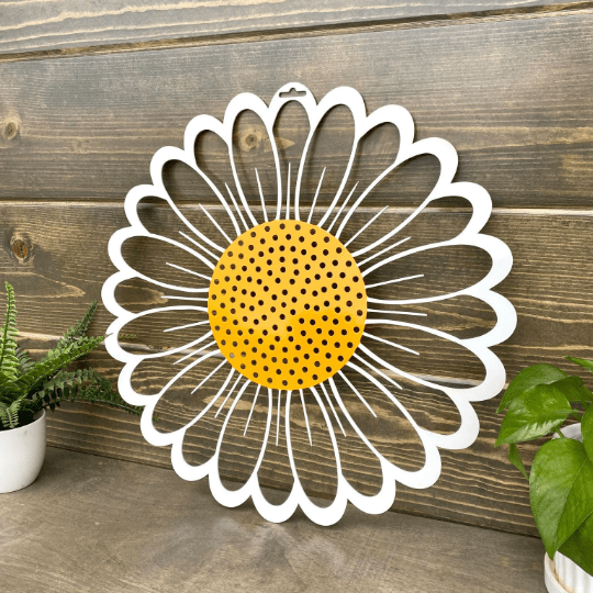 Daisy Metal Flower Door Wreath-Monogram-HouseSensationsArt
