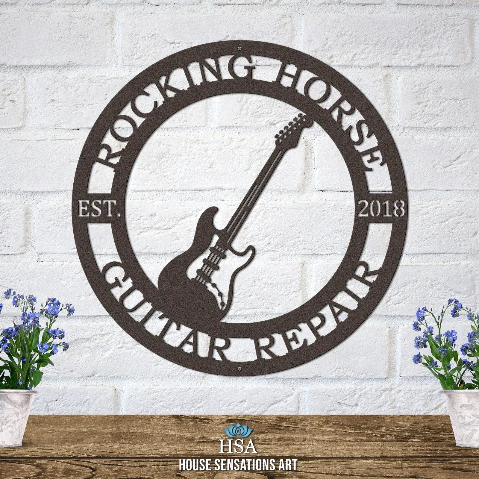 Electric guitar metal sign – custom name wall plaque for music room, front porch, or unique door hanger gift