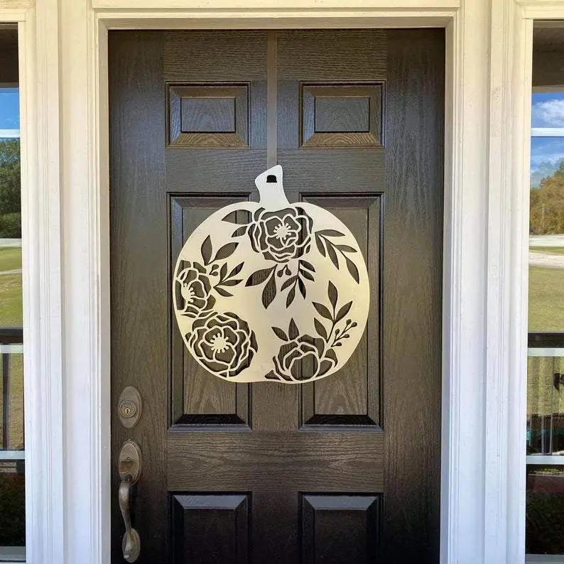 Floral Pumpkin Fall Front Door Wreath - Customizable Metal Door Decor - Personalized Welcome Sign - Durable, Rust - Resistant, Perfect for Home, Porch, and Garden – Unique Seasonal Gift - HouseSensationsArt