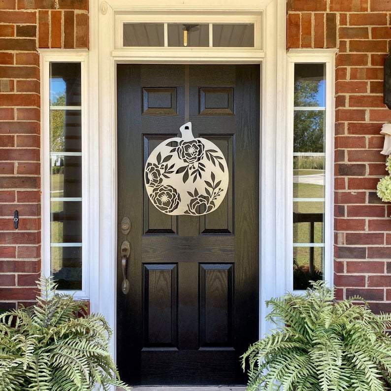 Floral Pumpkin Fall Front Door Wreath - Customizable Metal Door Decor - Personalized Welcome Sign - Durable, Rust - Resistant, Perfect for Home, Porch, and Garden – Unique Seasonal Gift - HouseSensationsArt