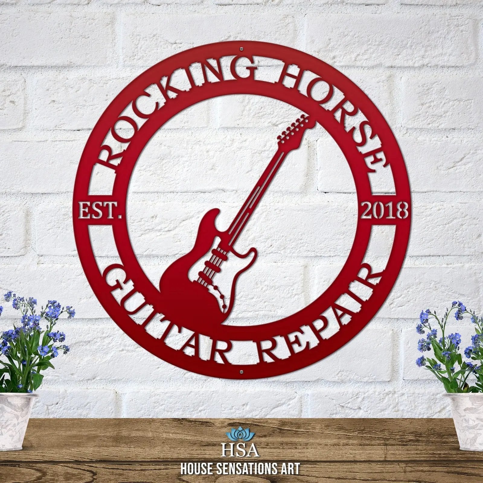 Guitar family name sign – personalized laser cut metal wall art for music-themed home decor or gate signs