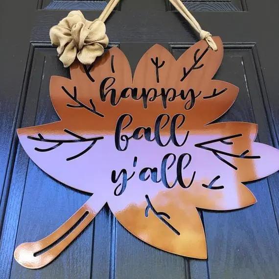 Happy Fall Y'all Metal Leaf Door Wreath - Customizable Metal Door Decor - Personalized Welcome Sign - Durable, Rust - Resistant, Perfect for Home, Porch, and Garden – Unique Seasonal Gift - HouseSensationsArt