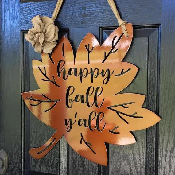 Happy Fall Y'all Metal Leaf Door Wreath - Customizable Metal Door Decor - Personalized Welcome Sign - Durable, Rust - Resistant, Perfect for Home, Porch, and Garden – Unique Seasonal Gift - HouseSensationsArt