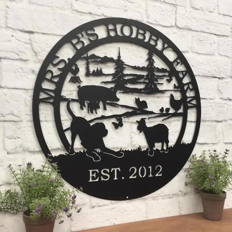 Hobby Farm Animals Metal Ranch Sign - Custom Metal House Number Plaque - Perfect for Outdoor Decor in Gardens, Yards, or Farms - Ideal Housewarming Gift for Animal Lovers - HouseSensationsArt