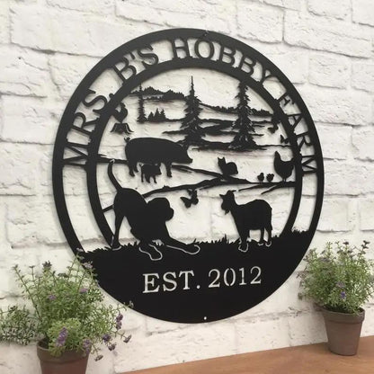 Hobby Farm Animals Metal Ranch Sign - Custom Metal House Number Plaque - Perfect for Outdoor Decor in Gardens, Yards, or Farms - Ideal Housewarming Gift for Animal Lovers - HouseSensationsArt