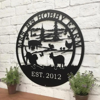 Hobby Farm Animals Metal Ranch Sign - Custom Metal House Number Plaque - Perfect for Outdoor Decor in Gardens, Yards, or Farms - Ideal Housewarming Gift for Animal Lovers - HouseSensationsArt