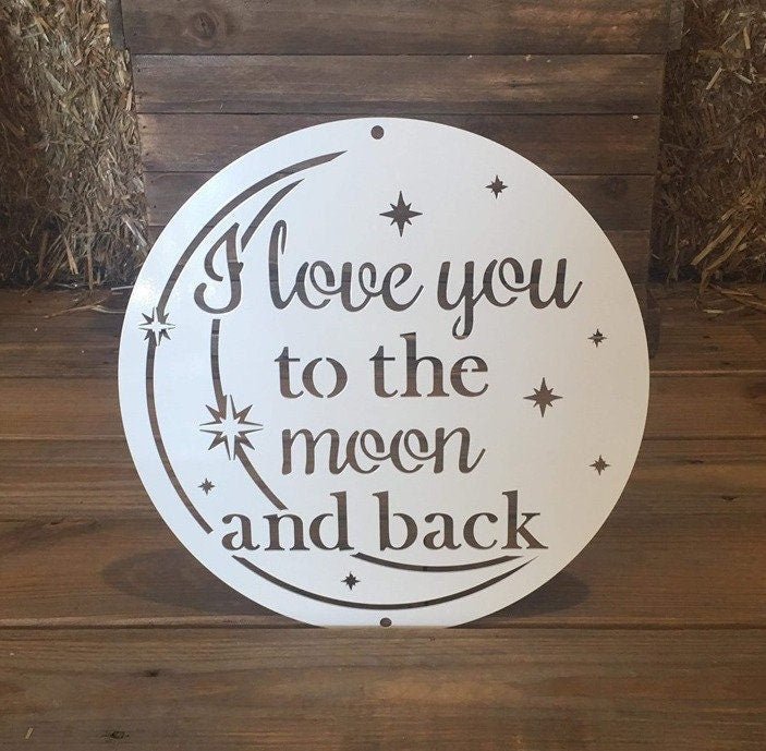 I Love You to the Moon and Back Custom Metal Wall Decor - Fast Shipping for Valentine’s Day. Choose from 7 Colors - Multiple Sizes Available - HouseSensationsArt