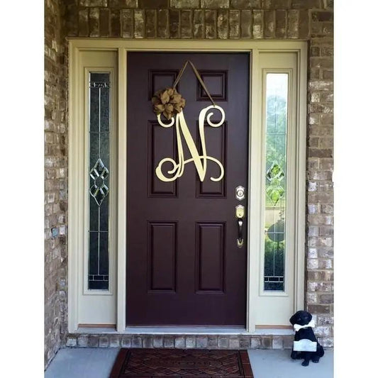 Metal Initial door wreath w/ ribbon- Monogram Wreath-Monogram-HouseSensationsArt