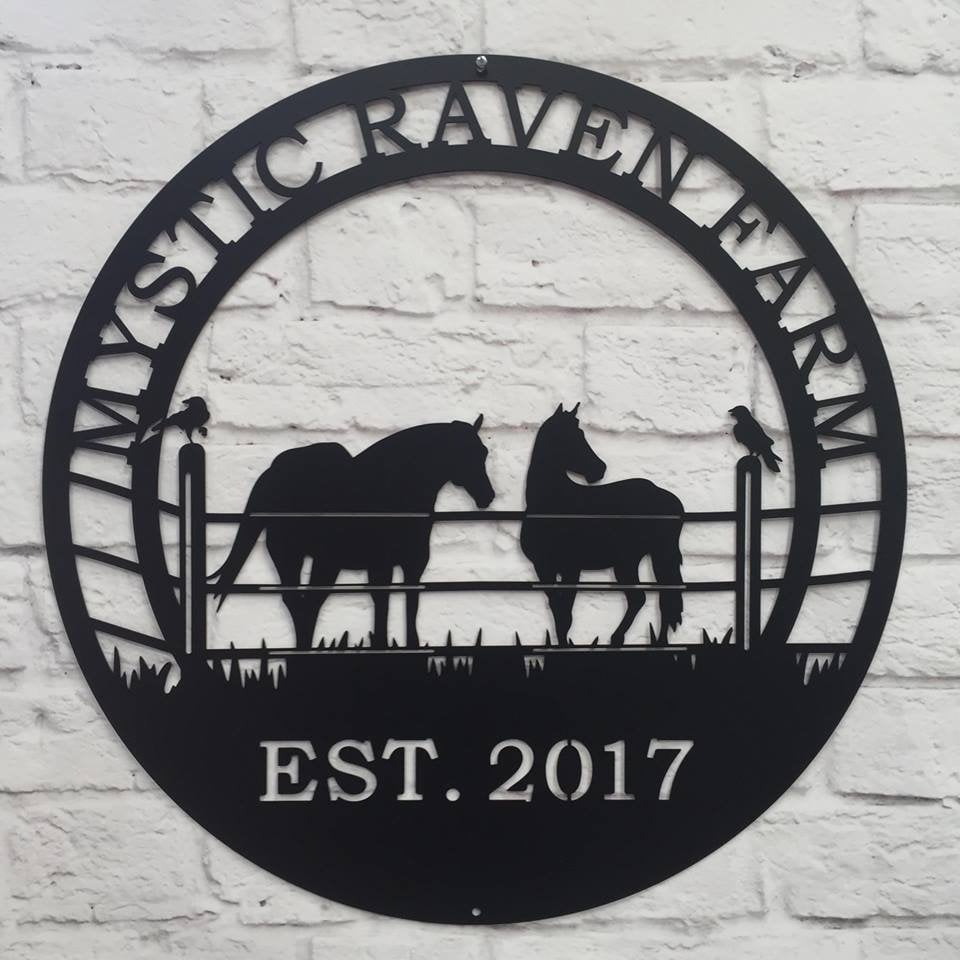 Raven Horse Ranch Hanging Sign, Metal Farm Sign, Personalized ranch sign, Personalized Sign, Custom Metal Sign-HouseSensationsArt