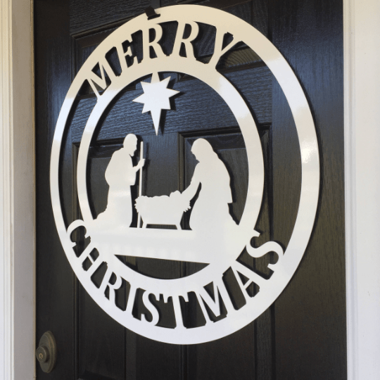 Merry Christmas Nativity Front Door Wreath - Customizable Metal Door Decor - Personalized Welcome Sign - Durable, Rust - Resistant, Perfect for Home, Porch, and Garden – Unique Seasonal Gift - HouseSensationsArt