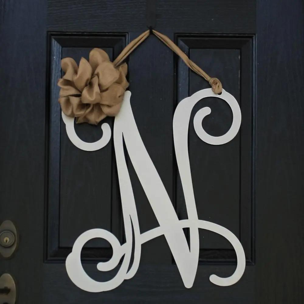 Metal Initial door wreath | Custom Monogram Front Door Sign | Personalized Metal Name Sign | Last Name Sign | Unique Wedding & Housewarming Gift | Outdoor Metal Sign - HouseSensationsArt