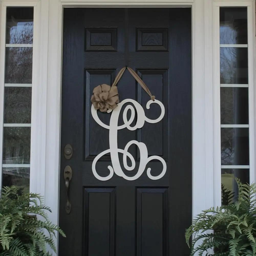 Metal Initial door wreath | Custom Monogram Front Door Sign | Personalized Metal Name Sign | Last Name Sign | Unique Wedding & Housewarming Gift | Outdoor Metal Sign - HouseSensationsArt
