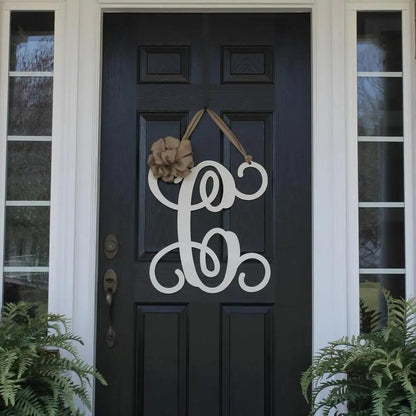 Metal Initial door wreath | Custom Monogram Front Door Sign | Personalized Metal Name Sign | Last Name Sign | Unique Wedding & Housewarming Gift | Outdoor Metal Sign - HouseSensationsArt