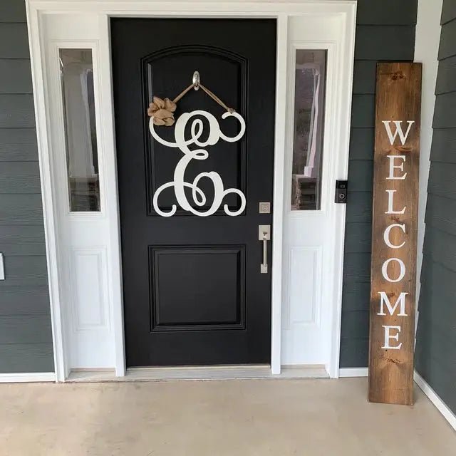 Metal Initial door wreath | Custom Monogram Front Door Sign | Personalized Metal Name Sign | Last Name Sign | Unique Wedding & Housewarming Gift | Outdoor Metal Sign - HouseSensationsArt