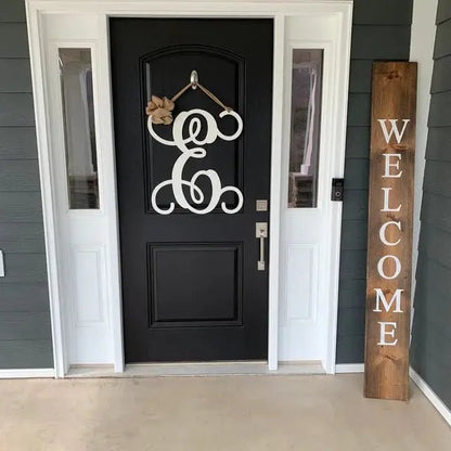 Metal Initial door wreath | Custom Monogram Front Door Sign | Personalized Metal Name Sign | Last Name Sign | Unique Wedding & Housewarming Gift | Outdoor Metal Sign - HouseSensationsArt